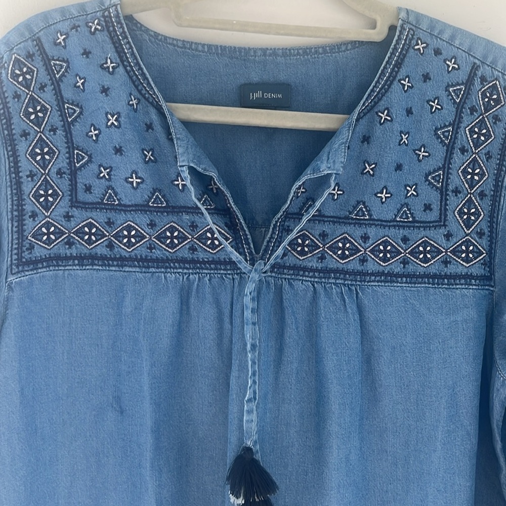 J Jill denim chambray embroidered tencel boho‎ midi oversized dress size small